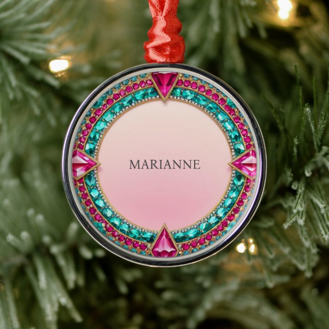 Jewel Pink and Turquoise Metal Ornament (Tree)