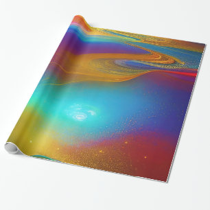 Jewel Rainbow Color Metallic Look Abstract Design Wrapping Paper