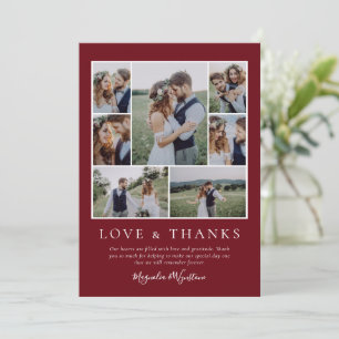 Jewel Red Photo Collage Love and Thanks Wedding Thank You Card