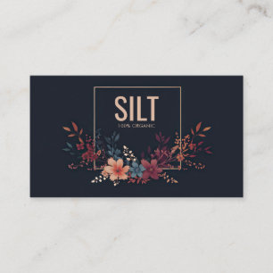 Jewel Tone Floral and Copper Frame Midnight Black Business Card