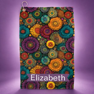 Jewel Tone Floral Garden Personalised Golf Towel
