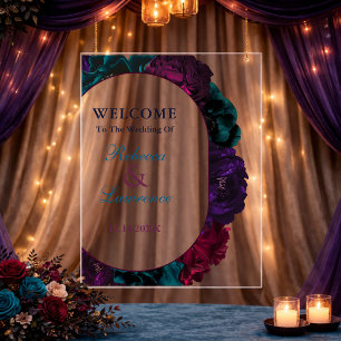 Jewel tone floral wedding acrylic sign