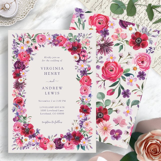 Jewel Tone Floral Wedding Invitation (Jewel Tone Floral Watercolor Wedding Invitation by Painted Paperie
)