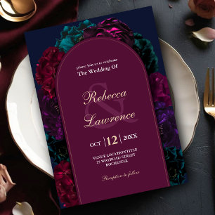Jewel tone floral wedding invitation