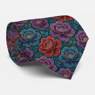Jewel Tone Flowers with Gold Accents Tie
