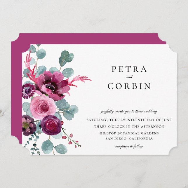 Jewel Tone Garden Floral Wedding Invitation (Front/Back)