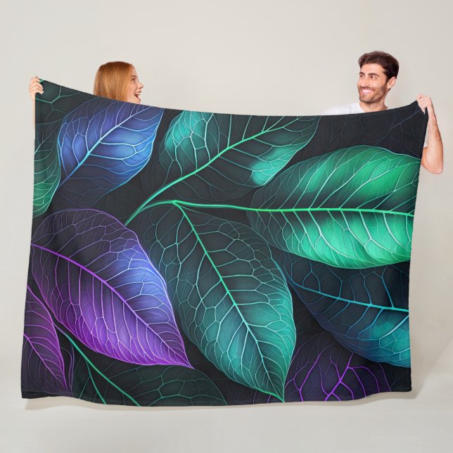 Jewel Tone Leaves Fleece Blanket (In Situ)
