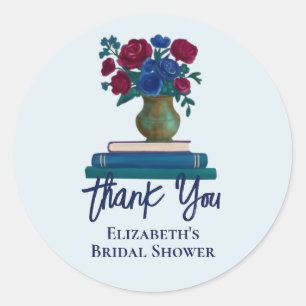 Jewel Tone Library Bookshelf Book Bridal Shower Classic Round Sticker