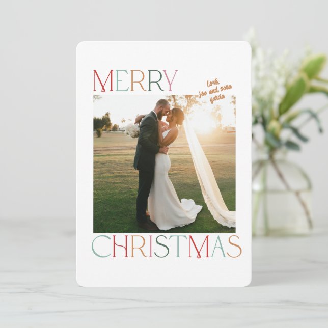 Jewel Tone Married Newlywed Christmas Card (Standing Front)