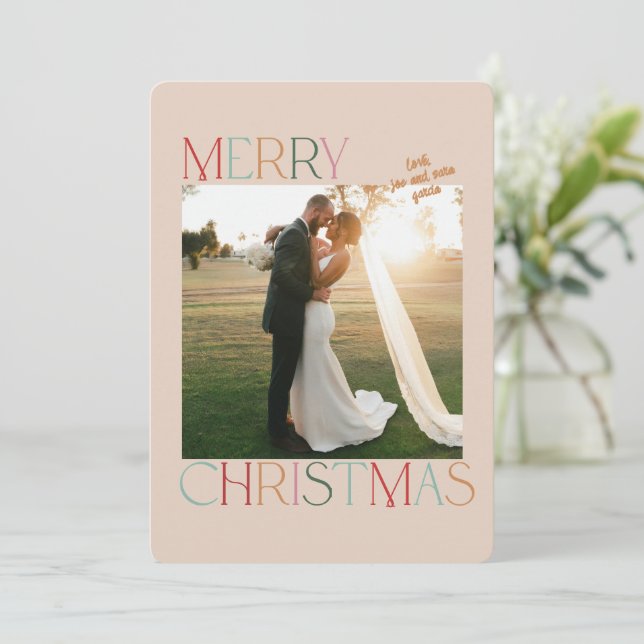 Jewel Tone Married Newlywed Christmas Card (Standing Front)