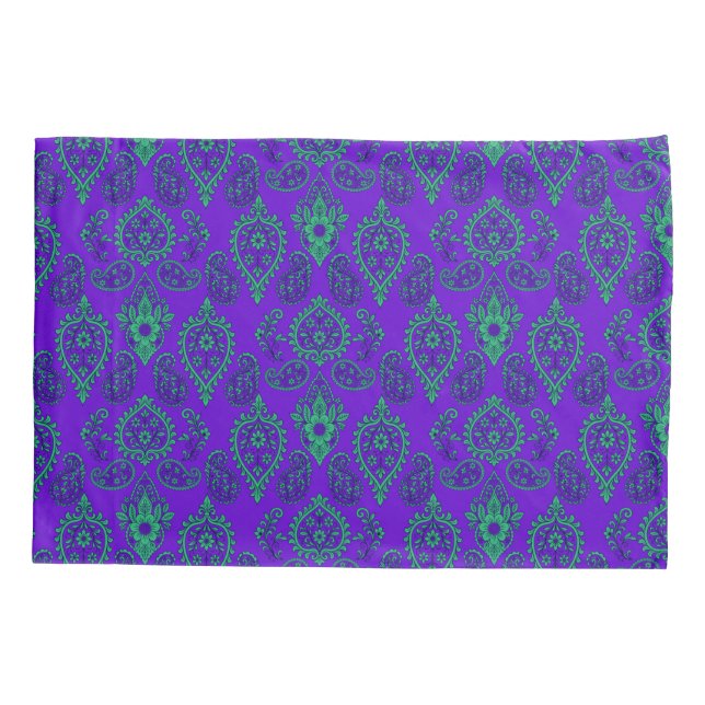 Jewel-Tone Ornate Paisley Design Pillowcase (Back)