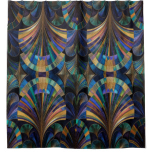 Jewel Tone Peacock Blue Purple Gold Art Deco Shower Curtain
