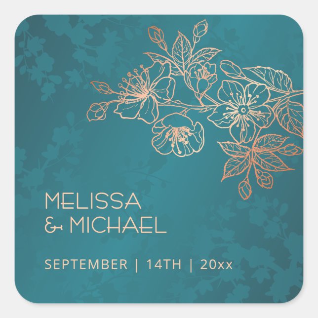 Jewel Tone Peacock Floral Wedding  Square Sticker (Front)
