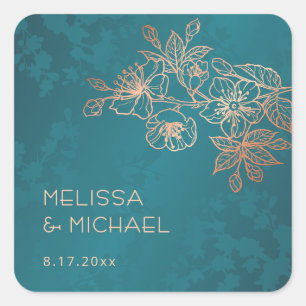 Jewel Tone Peacock Floral Wedding Square Sticker