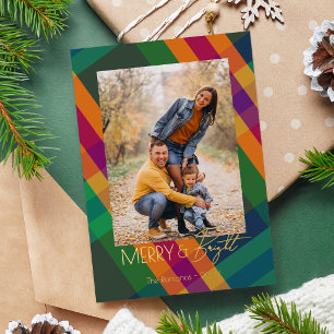 Jewel Tone Plaid Merry & Bright Christmas Photo Foil Holiday Card