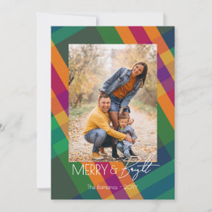 Jewel Tone Plaid Merry & Bright Christmas Photo Holiday Card