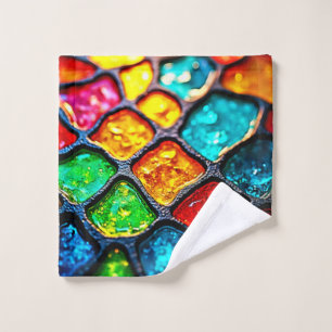 Jewel Tone Stained Glass Art Glow Design Bath Towel Set