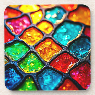 Jewel Tone Stained Glass Art Glow Design Coaster