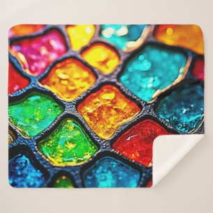 Jewel Tone Stained Glass Art Glow Design Sherpa Blanket
