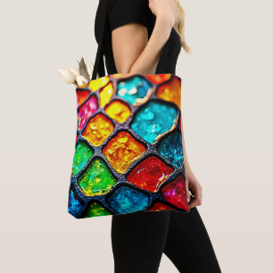 Jewel Tone Stained Glass Art Glow Design Tote Bag
