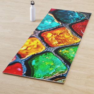 Jewel Tone Stained Glass Art Glow Design Yoga Mat