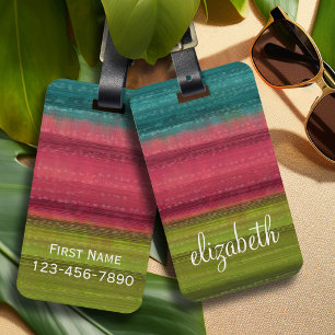 Jewel Tone Watercolor Stripes Custom Name Luggage Tag