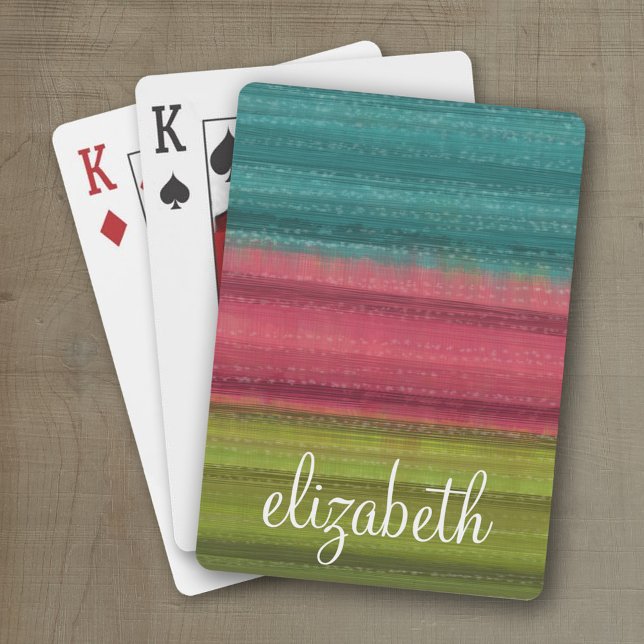 Jewel Tone Watercolor Stripes Custom Name Playing Cards (Personalized playing cards with an area for text such as a name or monogram)