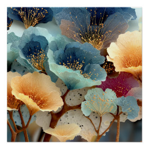 Jewel-Toned Bioluminescent Floral Explosion Poster
