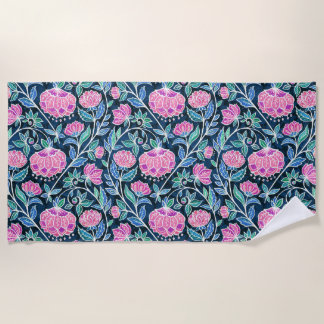 Jewel Toned Boho Chalk Chintz Floral Pattern Beach Towel