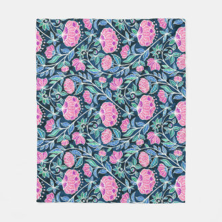 Jewel Toned Boho Chalk Chintz Floral Pattern Fleece Blanket
