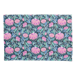 Jewel Toned Boho Chalk Chintz Floral Pattern Pillowcase
