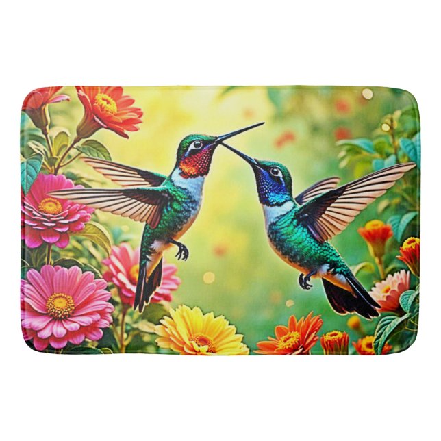 Jewel-Toned Hummingbird Magic Design Bath Mat (Front)