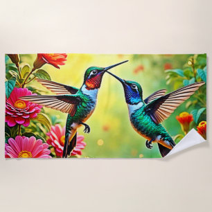 Jewel-Toned Hummingbird Magic Design Beach Towel