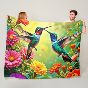 Jewel-Toned Hummingbird Magic Design Fleece Blanket