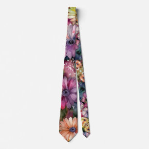 Jewel-Toned Watercolor Floral Botanical Nonbinary Tie