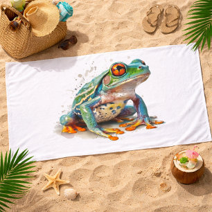 Jewel-Toned Watercolor Frog  Bath Towel