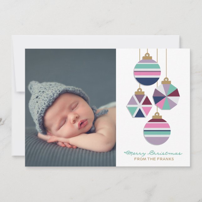 Jewel Tones Geometric Ornaments Holiday Photo Card (Front)