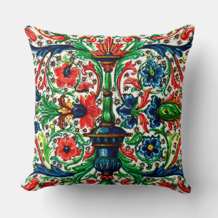 Jewel Tones Mediaeval Manuscript Flowers Scrolls Cushion
