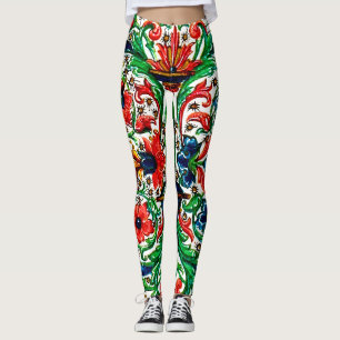Jewel Tones Mediaeval Manuscript Flowers Scrolls Leggings