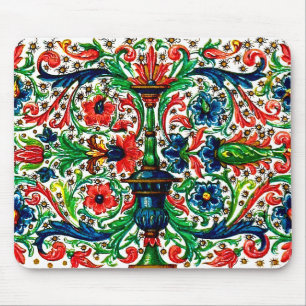 Jewel Tones Mediaeval Manuscript Flowers Scrolls Mouse Pad