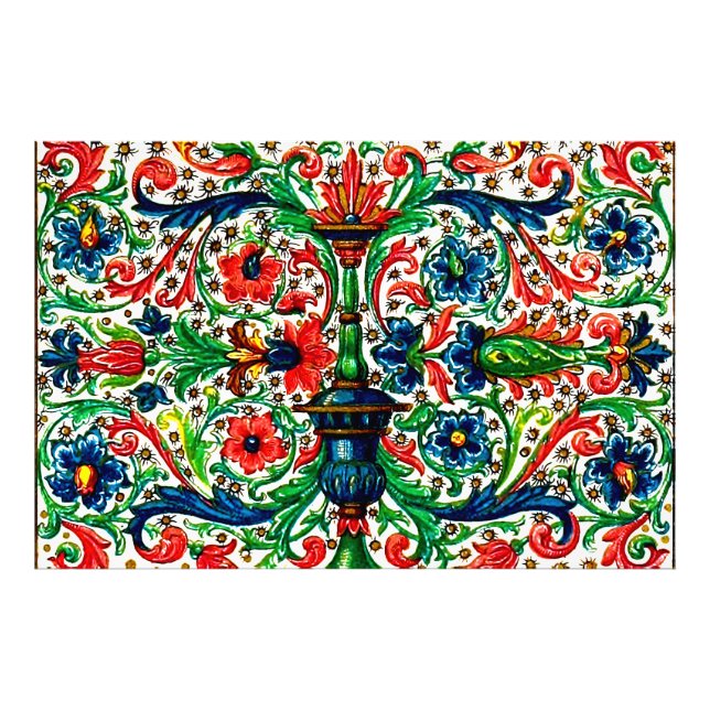 Jewel Tones Mediaeval Manuscript Flowers Scrolls Photo Print (Front)