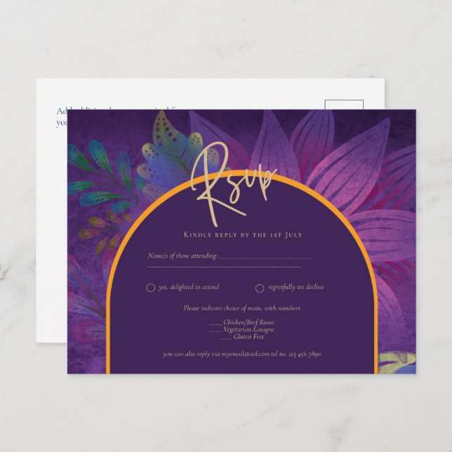 Jewel Tones Plum Purple Berry Gold Wedding Postcard (Front/Back)