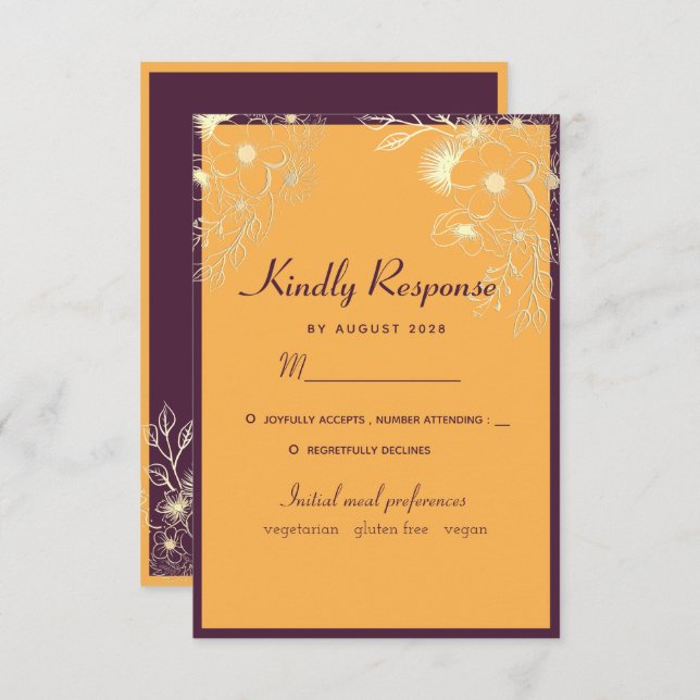 Jewel Tones Wedding RSVP Card (Front/Back)