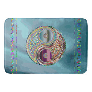 Jewel Tones Yin-Yang Symbol Prismatic Border Sky Bath Mat
