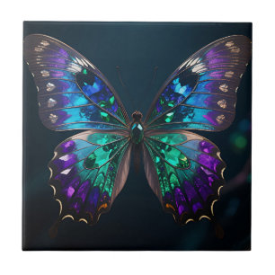 Jeweled Butterfly Wings Iridescent Blue Purple Ceramic Tile