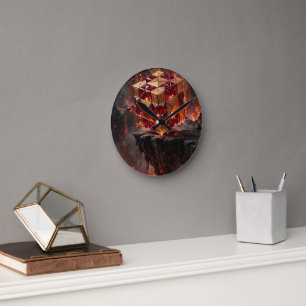 Jeweled Cube on the Volcanic Precipice Round Clock