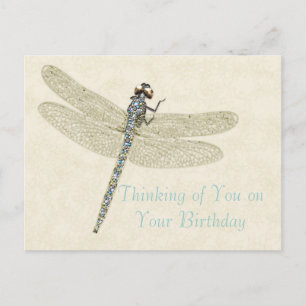 Jeweled Dragonfly Birthday Wishes Postcard