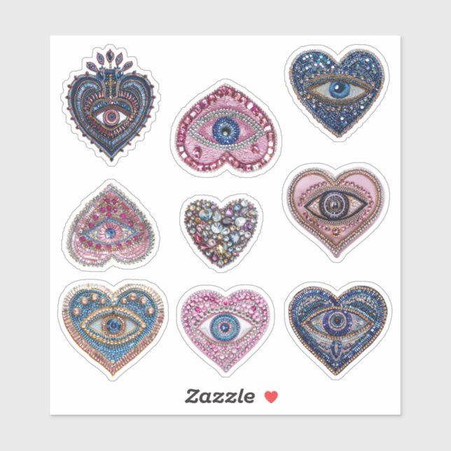 Jeweled Evil Eye Heart Sticker Sheet (Sheet)