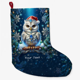 Jeweled Owl with Santa Hat Holiday Stocking