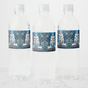 Jeweled Owl with Santa Hat Water Bottle Label